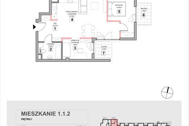 Rzut - Mieszkanie na sprzedaż 2 pokoje o powierzchni 57,58 m² - numer 1.1.2 w Zakątek Harmonia III