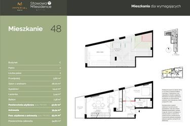 Rzut - Mieszkanie na sprzedaż 2 pokoje o powierzchni 96,02 m² - numer C48 w Stawowa Residence - etap V