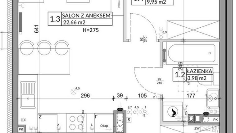 Rzut - Mieszkanie na sprzedaż 3 pokoje o powierzchni 56,89 m² - numer 55B w Osiedle Młodych etap IX