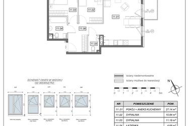 Rzut - Mieszkanie na sprzedaż 3 pokoje o powierzchni 65,08 m² - numer 5.A.11 w Nowe Południe bud. 5