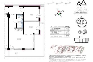 Rzut - Mieszkanie na sprzedaż 2 pokoje o powierzchni 55,34 m² - numer J.11 w Enklawa Polany etap II