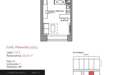 Rzut - Mieszkanie na sprzedaż 1 pokój o powierzchni 26,51 m² - numer C 0.2 w Melody Loft