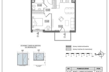 Rzut - Mieszkanie na sprzedaż 2 pokoje o powierzchni 47,54 m² - numer 6.A.13 w Urzeka bud. 6 i 7