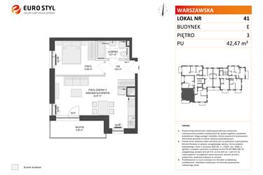 Rzut - Mieszkanie na sprzedaż 2 pokoje o powierzchni 42,47 m² - numer E.41 w Osiedle Warszawska