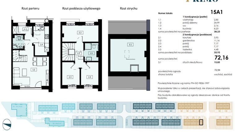 Rzut - Mieszkanie na sprzedaż 4 pokoje o powierzchni 72,16 m² - numer 15A1 w Osiedle Primo