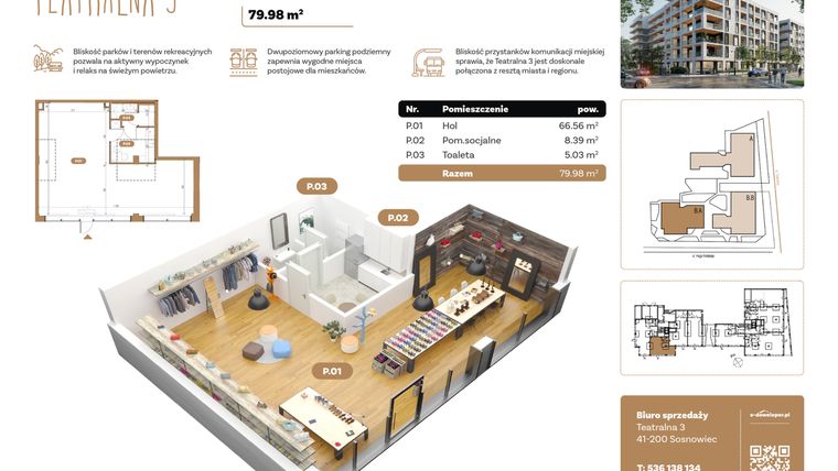 Rzut - Lokal użytkowy na sprzedaż 1 pokój o powierzchni 79,98 m² - numer BL 02 w Teatralna 3