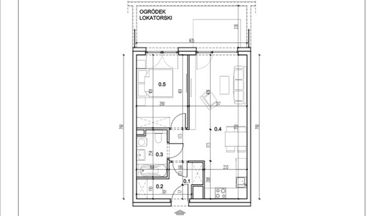 Rzut - Mieszkanie na sprzedaż 2 pokoje o powierzchni 45,4 m² - numer 5 w Łużycka 71