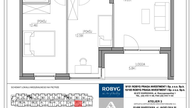 Rzut - Mieszkanie na sprzedaż 3 pokoje o powierzchni 58,76 m² - numer MU/2/E/4/6 w Mój Ursus etap 2