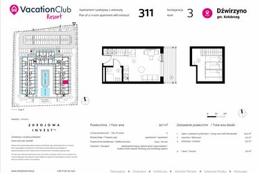 Rzut - Mieszkanie na sprzedaż 1 pokój o powierzchni 30,1 m² - numer 311 w VacationClub Resort