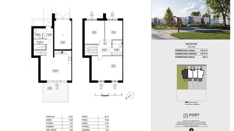 Rzut - Dom na sprzedaż 4 pokoje o powierzchni 119,12 m² - numer I.F2.A.51 w Port Drzewny