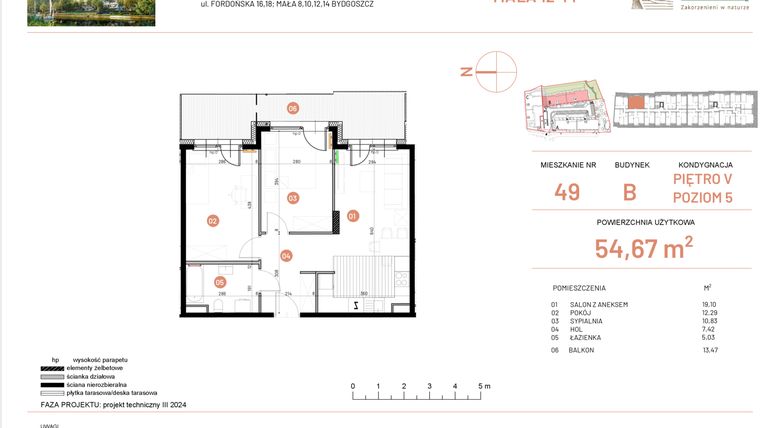 Rzut - Mieszkanie na sprzedaż 3 pokoje o powierzchni 54,67 m² - numer 12.49 w Osiedle Nowe Horyzonty etap III