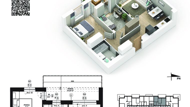 Rzut - Mieszkanie na sprzedaż 3 pokoje o powierzchni 50,2 m² - numer 51 w Piano Park etap V