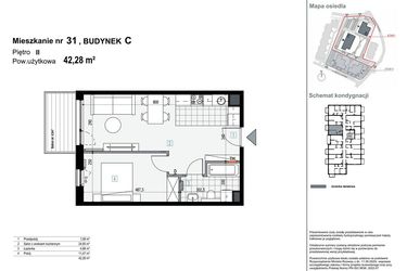 Rzut - Mieszkanie na sprzedaż 2 pokoje o powierzchni 42,28 m² - numer C31 w Apartamenty Kopernika