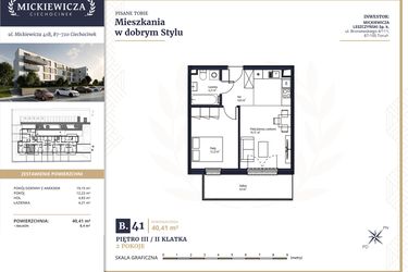 Rzut - Mieszkanie na sprzedaż 2 pokoje o powierzchni 40,41 m² - numer B41 w Mickiewicza