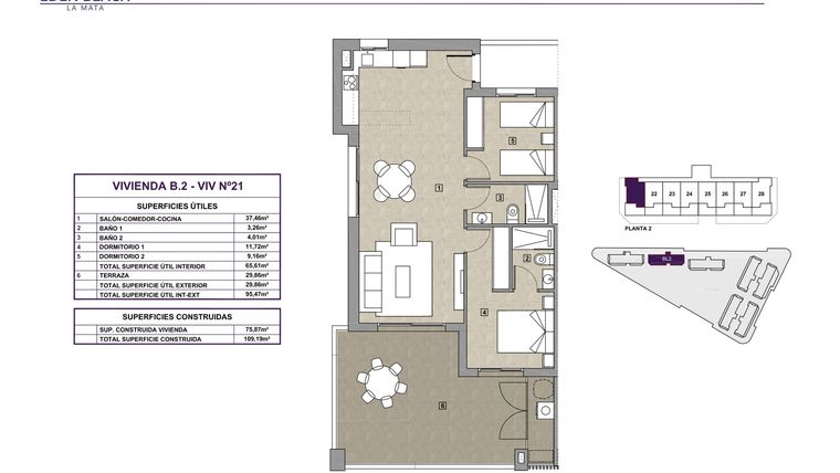 Rzut - Mieszkanie na sprzedaż 2 pokoje o powierzchni 75,87 m² - numer 21 w Eden Beach 2