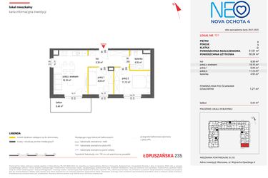 Rzut - Mieszkanie na sprzedaż 3 pokoje o powierzchni 51,51 m² - numer 101 w Neo Nova Ochota 4
