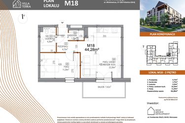 Rzut - Mieszkanie na sprzedaż 2 pokoje o powierzchni 44,28 m² - numer M18 w Villa Terra