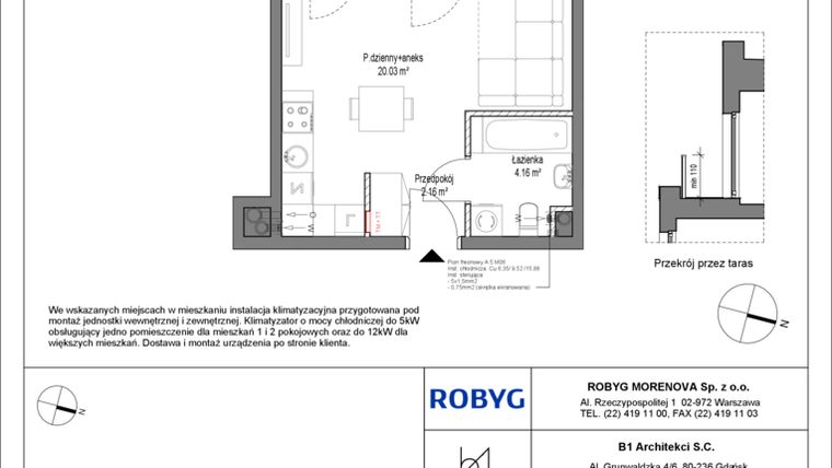 Rzut - Mieszkanie na sprzedaż 1 pokój o powierzchni 26,35 m² - numer A.5M06 w Leszczyńskich 2