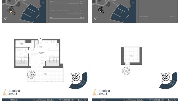 Rzut - Mieszkanie na sprzedaż 2 pokoje o powierzchni 48,13 m² - numer H.404 w Nautica Resort etap III