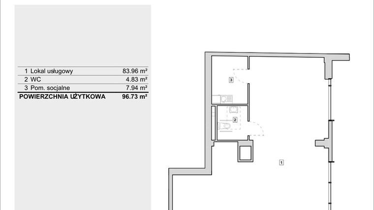 Rzut - Lokal użytkowy na sprzedaż 1 pokój o powierzchni 96,73 m² - numer H3-U-1-1 w Heyki City