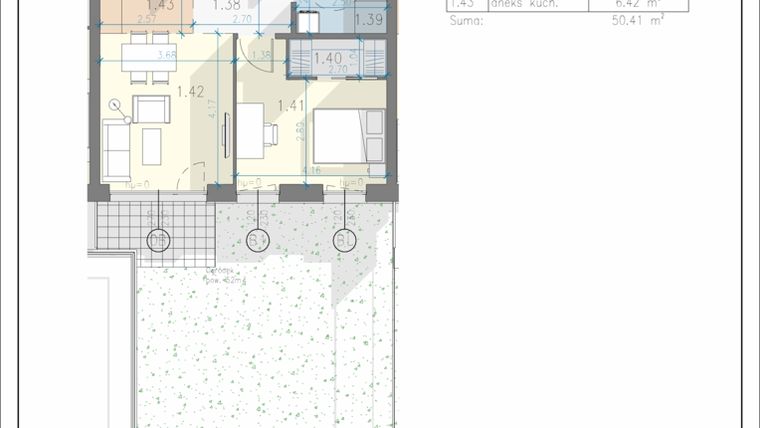 Rzut - Mieszkanie na sprzedaż 2 pokoje o powierzchni 50,41 m² - numer 7 w Residence Przewóz 41