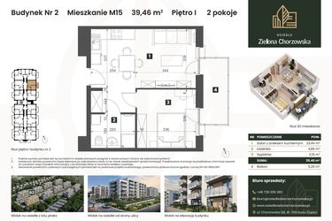 Rzut - Mieszkanie na sprzedaż 2 pokoje o powierzchni 39,46 m² - numer B2.M15 w Osiedle Zielona Chorzowska