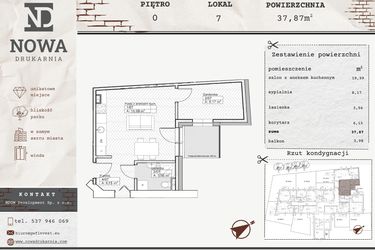 Rzut - Mieszkanie na sprzedaż 2 pokoje o powierzchni 37,87 m² - numer M7 w Nowa Drukarnia
