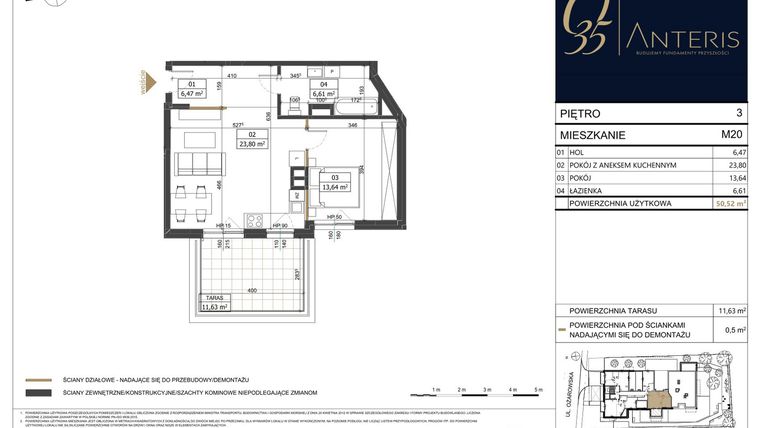 Rzut - Mieszkanie na sprzedaż 2 pokoje o powierzchni 50,52 m² - numer M.20 w Ożarowska 35