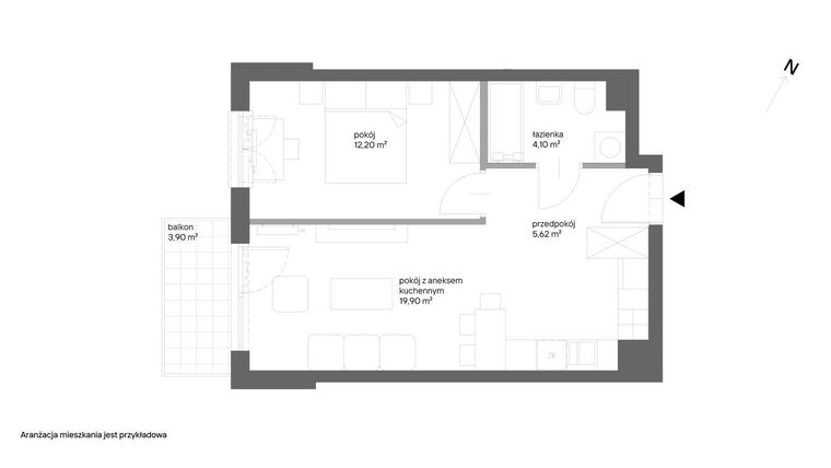Rzut - Mieszkanie na sprzedaż 2 pokoje o powierzchni 41,82 m² - numer A.044 w Słoneczne Miasteczko - etap XV