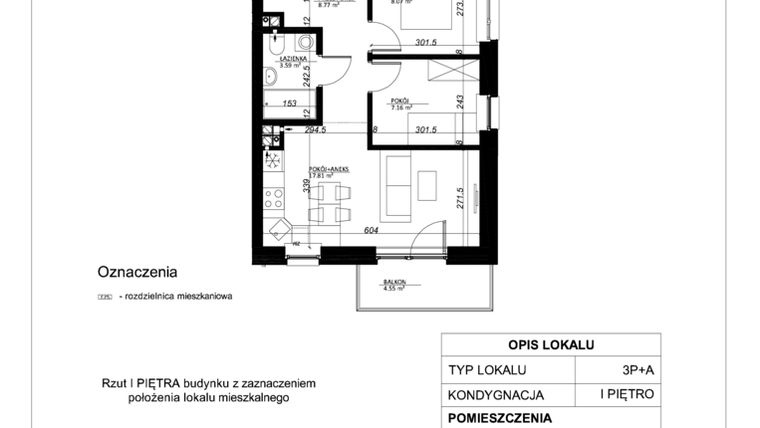 Rzut - Mieszkanie na sprzedaż 3 pokoje o powierzchni 45,4 m² - numer 7 w Esperanto Park etap II