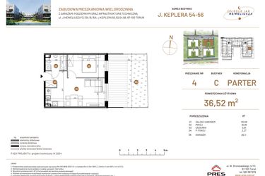 Rzut - Mieszkanie na sprzedaż 2 pokoje o powierzchni 36,52 m² - numer JAR-III-C-LM-M4 w Osiedle JAR Heweliusza etap III