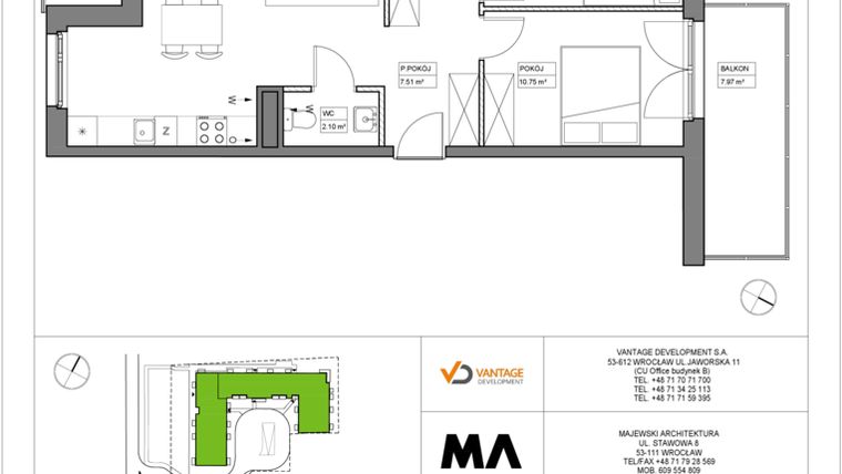 Rzut - Mieszkanie na sprzedaż 3 pokoje o powierzchni 65,84 m² - numer PT/B/1/3 w Przystanek Tarnogaj