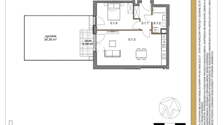 Rzut - Mieszkanie na sprzedaż 2 pokoje o powierzchni 54,24 m² - numer 1 w Osiedle Sfera etap II