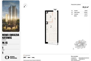 Rzut - Mieszkanie na sprzedaż 1 pokój o powierzchni 25,11 m² - numer M.15 w Nowa Gwiazda