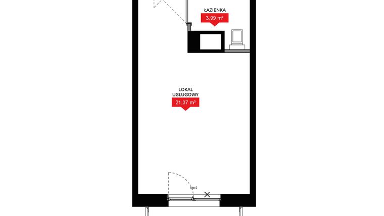 Rzut - Mieszkanie na sprzedaż 1 pokój o powierzchni 25,37 m² - numer A2 222LU w 29L - Apartamenty inwestycyjne