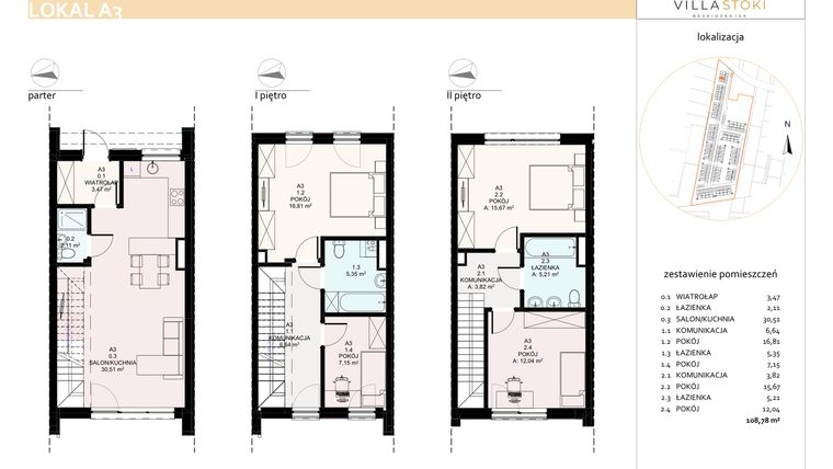 Rzut - Dom na sprzedaż 5 pokoi o powierzchni 108,78 m² - numer A3 w Villa Stoki (domy)