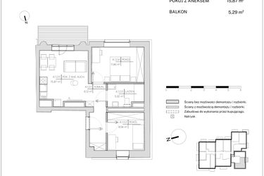Rzut - Mieszkanie na sprzedaż 3 pokoje o powierzchni 47,81 m² - numer A.1.2 w Polanka 21