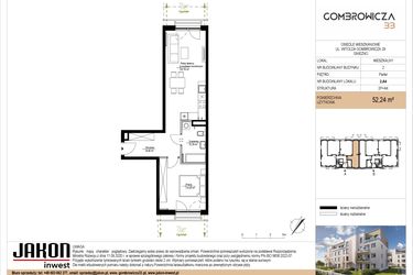 Rzut - Mieszkanie na sprzedaż 2 pokoje o powierzchni 52,24 m² - numer 2.A4 w Gombrowicza 33 - etap II