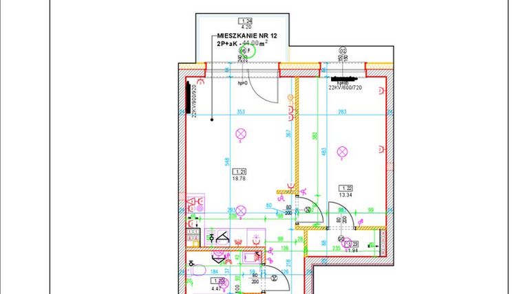 Rzut - Mieszkanie na sprzedaż 2 pokoje o powierzchni 44 m² - numer D12 w Osiedle Zuchów