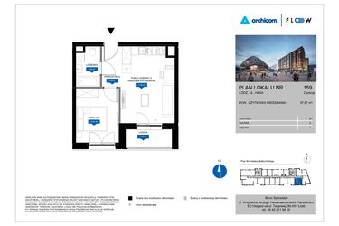 Rzut - Mieszkanie na sprzedaż 2 pokoje o powierzchni 37,87 m² - numer 159 w Flow