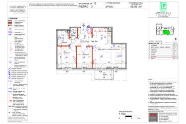 Rzut - Mieszkanie na sprzedaż 3 pokoje o powierzchni 59,36 m² - numer 16 w Apartamenty Jordanowska