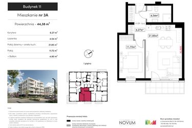 Rzut - Mieszkanie na sprzedaż 2 pokoje o powierzchni 44,38 m² - numer B11.M3A w Novum Rumia