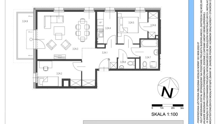 Rzut - Mieszkanie na sprzedaż 3 pokoje o powierzchni 66,1 m² - numer B.24 w Osiedle Telimeny etap III