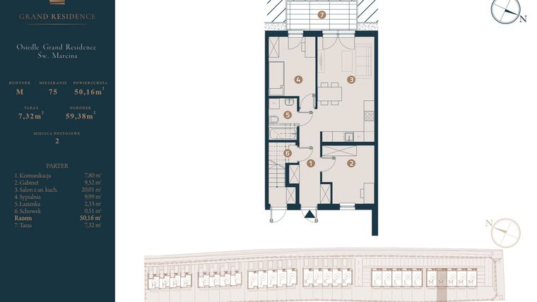 Rzut - Dom na sprzedaż 3 pokoje o powierzchni 50,16 m² - numer M75 w Osiedle Św. Marcina