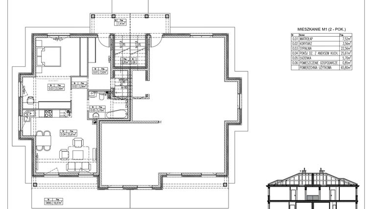 Rzut - Mieszkanie na sprzedaż 2 pokoje o powierzchni 65,93 m² - numer 33.1. w Ogrody Tesoro VI