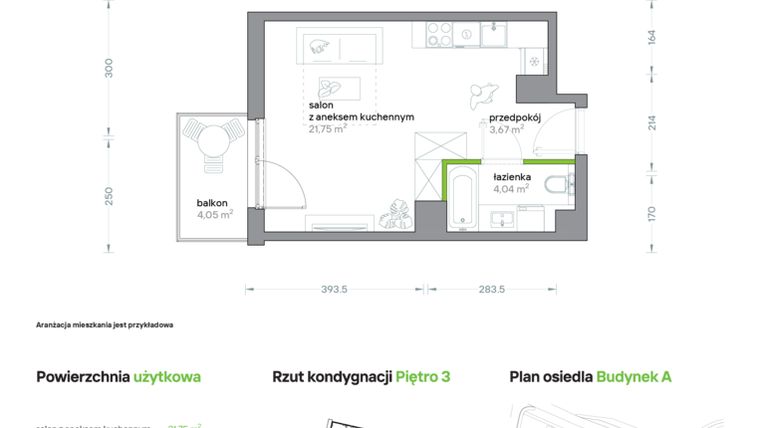 Rzut - Mieszkanie na sprzedaż 1 pokój o powierzchni 29,46 m² - numer A/KL2/3/01 w Podhalańska Vita