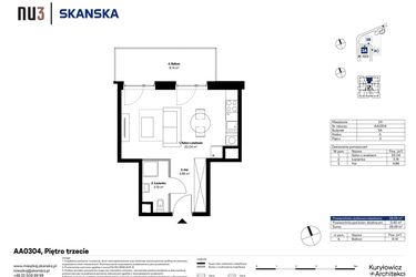 Rzut - Mieszkanie na sprzedaż 1 pokój o powierzchni 28,09 m² - numer AA0304 w NU3 Warszawa Wola