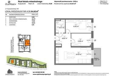 Rzut - Mieszkanie na sprzedaż 2 pokoje o powierzchni 64,5 m² - numer A.26 w Och!Widzew