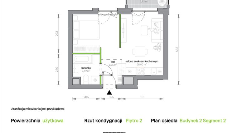 Rzut - Mieszkanie na sprzedaż 1 pokój o powierzchni 33,12 m² - numer 2.2.M12 w Morska Vita