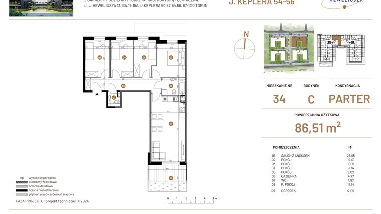 Rzut - Mieszkanie na sprzedaż 5 pokoi o powierzchni 86,51 m² - numer JAR-III-C-LM-M34 w Osiedle JAR Heweliusza etap III